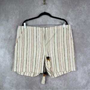 Johnny Was Yurt Embroidered Tassel Drawstring Striped Shorts In Ivory Size M